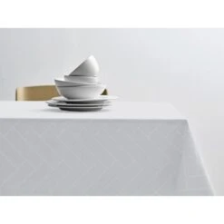 Södahl Tiles Damask Dug, Optisk Hvid, 140x270 Cm