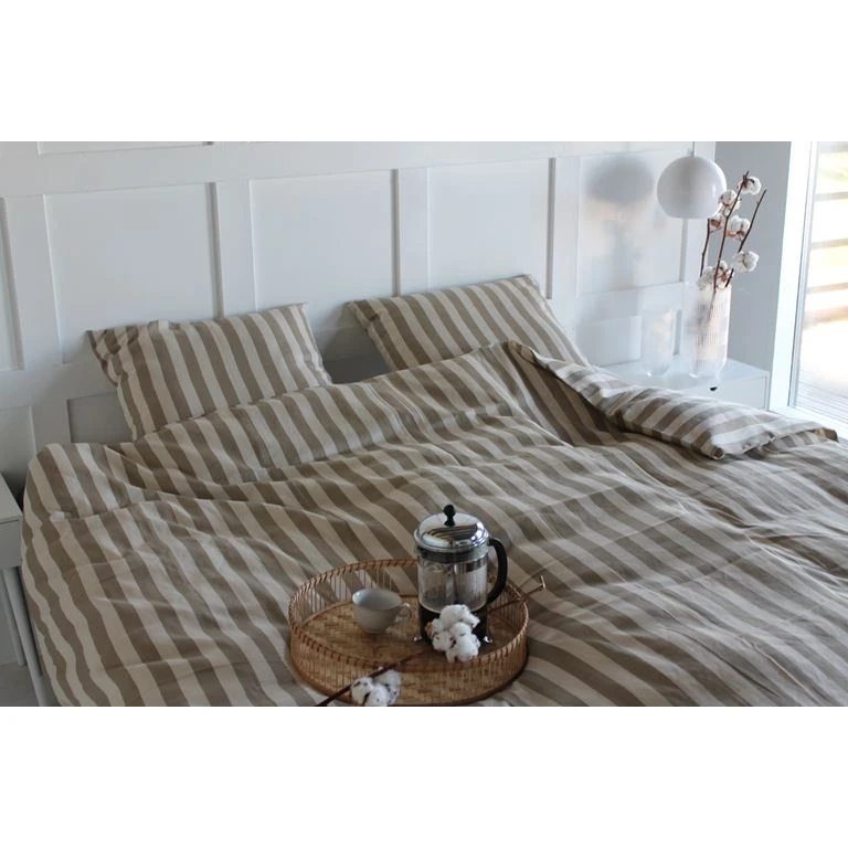 Blok Strib Sengetøj, Mud/ Off White, 140x220 Cm 2 Blok Strib Sengetøj, Mud/ Off White, 140x220 Cm - Billede 2