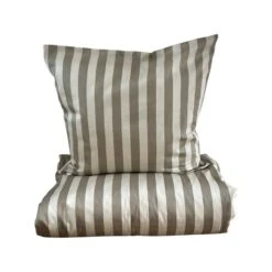 Blok Strib Sengetøj, Mud/ Off White, 140x220 Cm