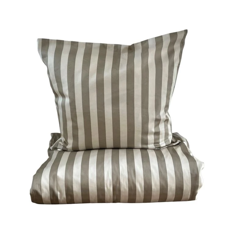Blok Strib Sengetøj, Mud/ Off White, 140x220 Cm 1 Blok Strib Sengetøj, Mud/ Off White, 140x220 Cm