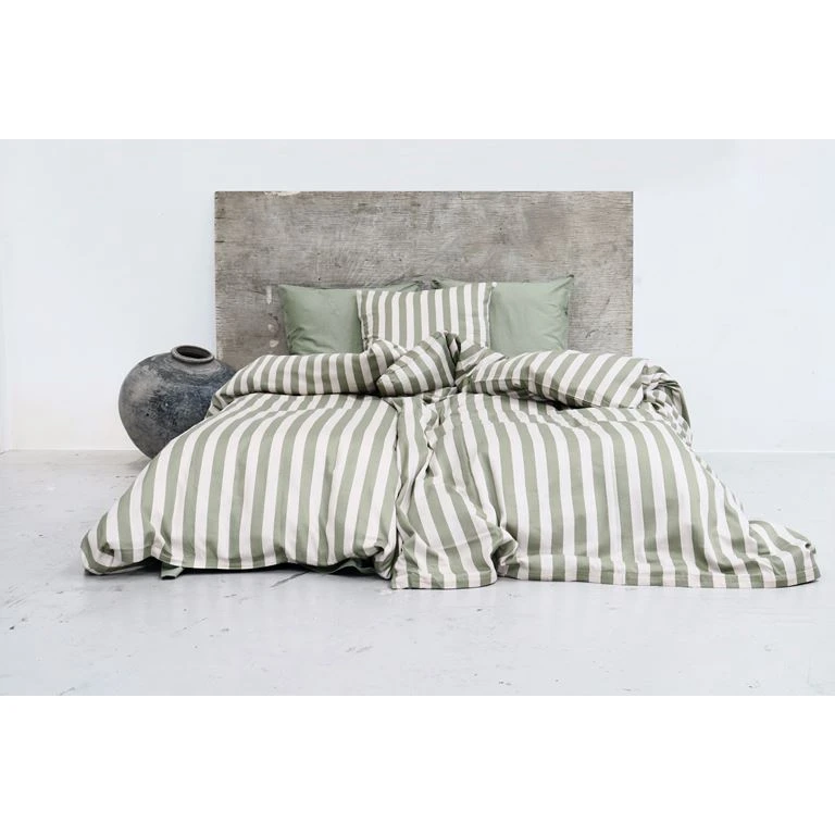 Blok Strib Sengetøj, Grøn/ Off White, 140x220 Cm 5 Blok Strib Sengetøj, Grøn/ Off White, 140x220 Cm - Billede 5