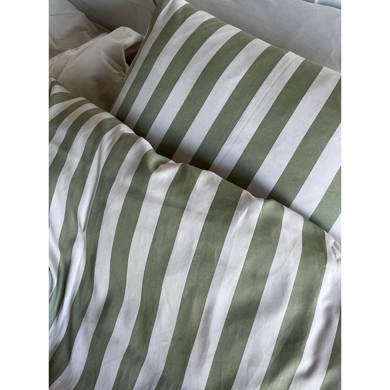 Blok Strib Sengetøj, Grøn/ Off White, 140x220 Cm 3 Blok Strib Sengetøj, Grøn/ Off White, 140x220 Cm - Billede 3