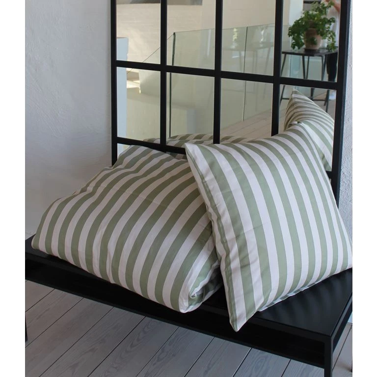Blok Strib Sengetøj, Grøn/ Off White, 140x200 Cm 4 Blok Strib Sengetøj, Grøn/ Off White, 140x200 Cm - Billede 4