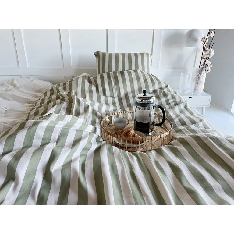 Blok Strib Sengetøj, Grøn/ Off White, 140x220 Cm 2 Blok Strib Sengetøj, Grøn/ Off White, 140x220 Cm - Billede 2