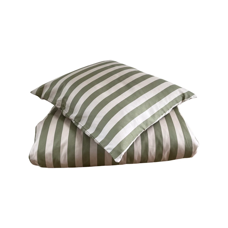 Blok Strib Sengetøj, Grøn/ Off White, 140x220 Cm 6 Blok Strib Sengetøj, Grøn/ Off White, 140x220 Cm - Billede 6