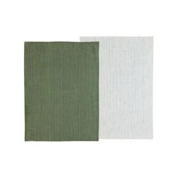 Södahl 2-Pak Line Viskestykke, Oliven/Hvid, 50x70 Cm