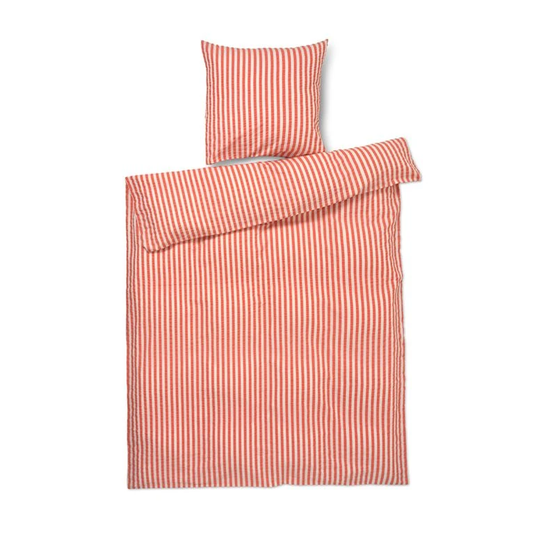 Juna Bæk&Bølge Lines Sengesæt, Chili/Birk, 140x200 Cm 1 Juna Bæk&Bølge Lines Sengesæt, Chili/Birk, 140x200 Cm