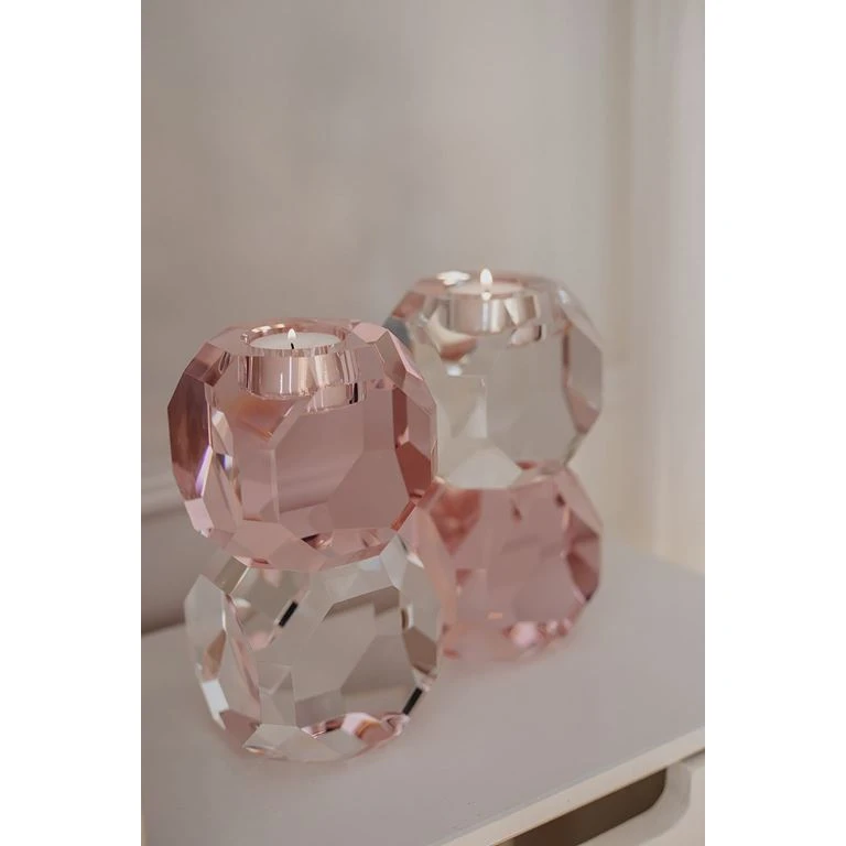 Fyrfadsstage, Pink/Klar, H: 18 Cm 3 Fyrfadsstage, Pink/Klar, H: 18 Cm - Billede 3