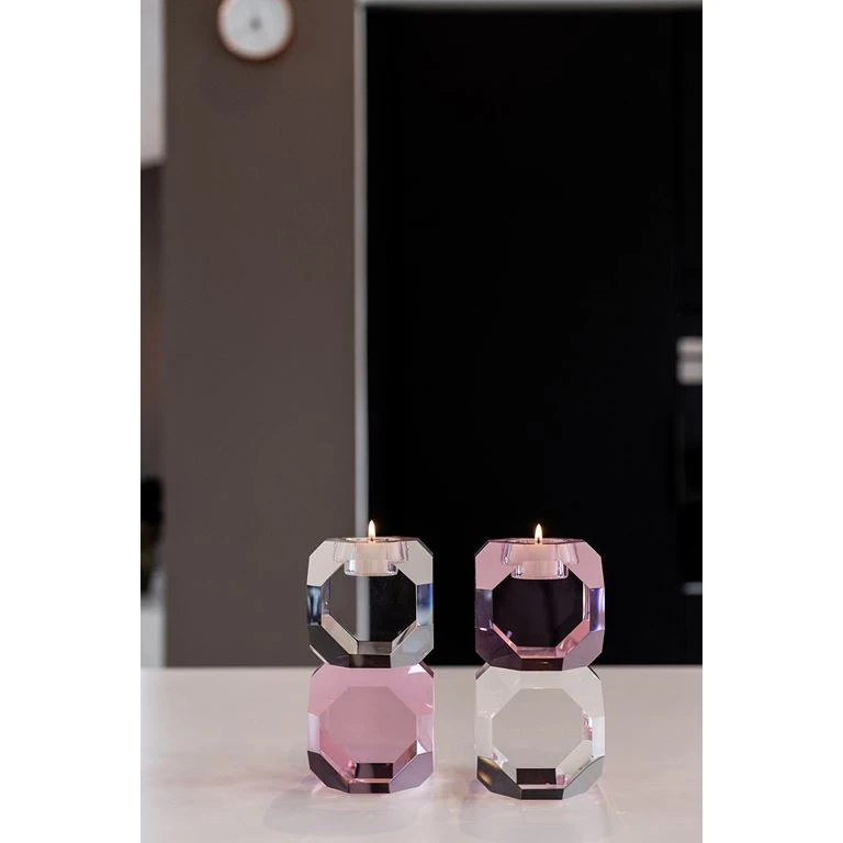 Fyrfadsstage, Pink/Klar, H: 18 Cm 2 Fyrfadsstage, Pink/Klar, H: 18 Cm - Billede 2